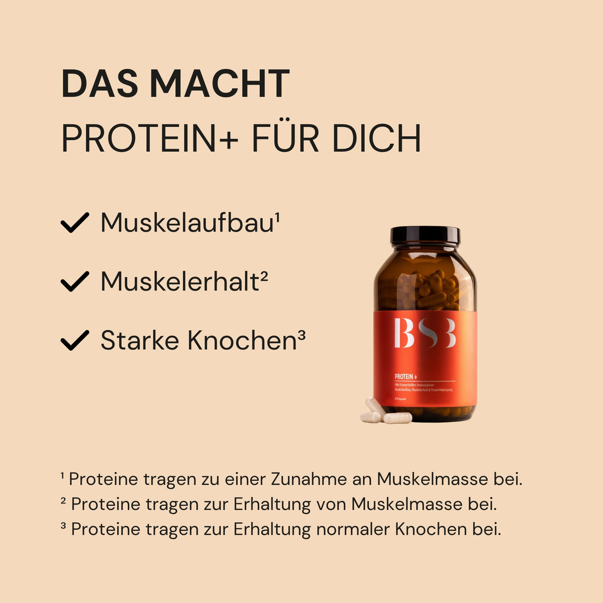 Protein+ Glas mit den Vorteilen Muskelaufbau, Muskelerhalt und starke Knochen