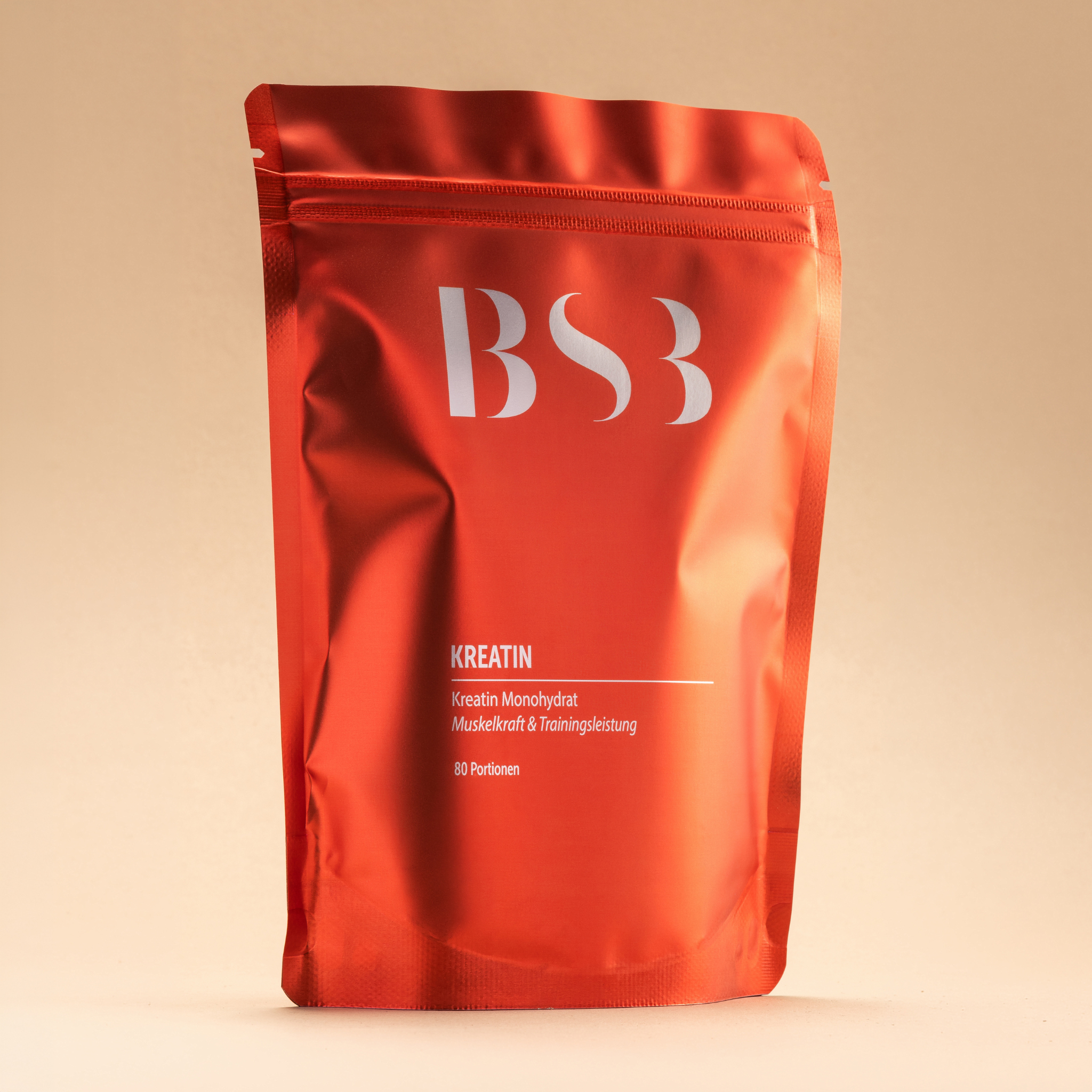 Dunkle Dose KREATIN von BeautySystem-3 in einer Verpackung mit weißem Etikett auf weißem Hintergrund.