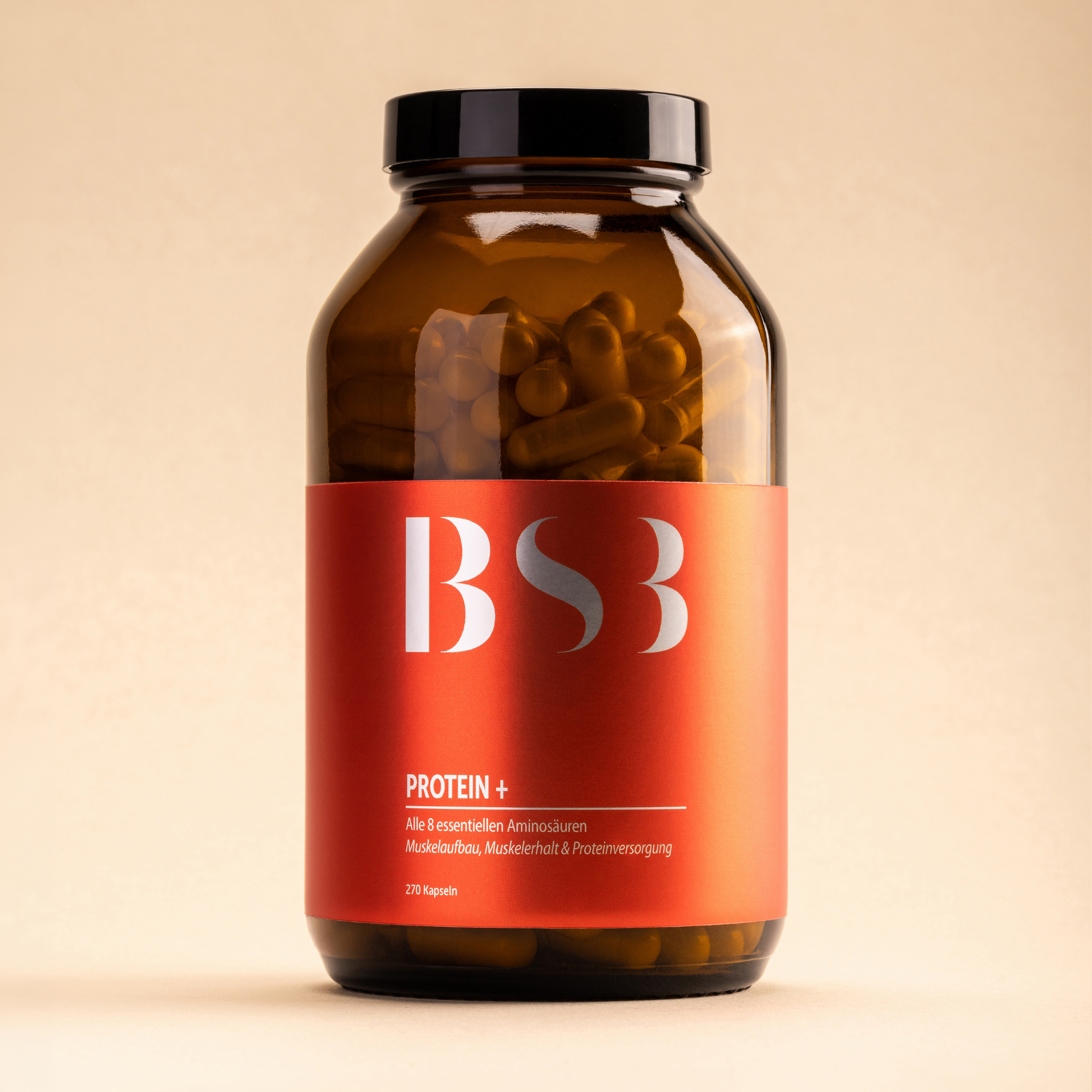 Protein+ von BeautySystem-3, cremige Proteinpulverdose mit weißem Deckel und Etikett, für Nahrungsergänzung und Muskelaufbau