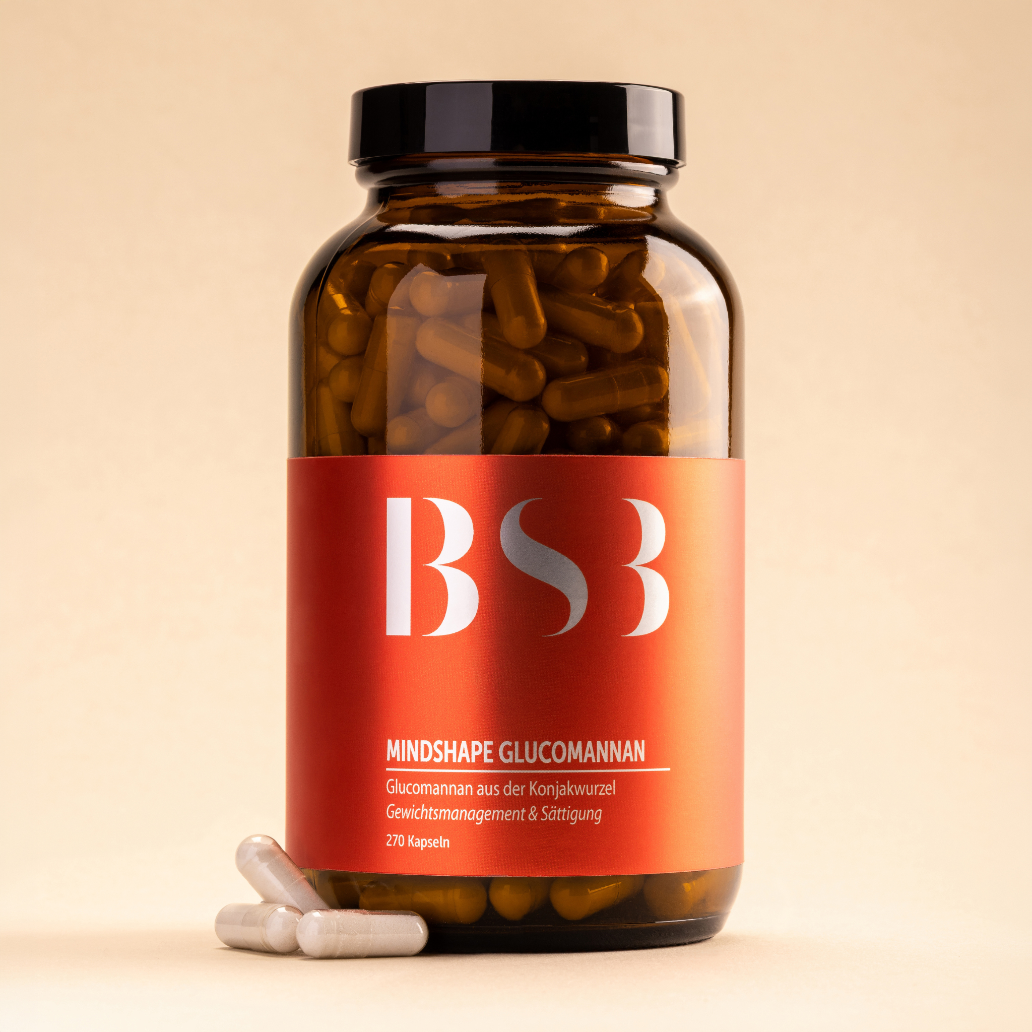 Zwei Minishape Glucomannan Kapseln von BeautySystem-3 in einer weißen Verpackung auf weißem Hintergrund