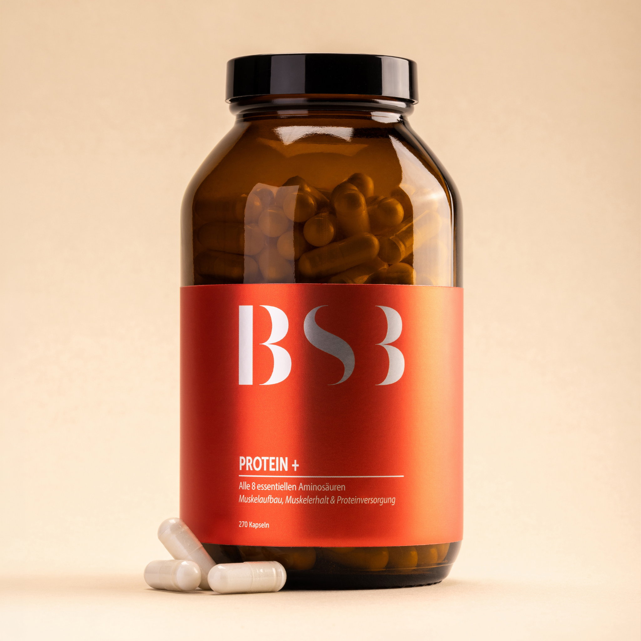 Zwei BeautySystem-3 PROTEIN+ Nahrungsergänzungsmittel in weißen Flaschen mit blauer Beschriftung, auf weißem Hintergrund
