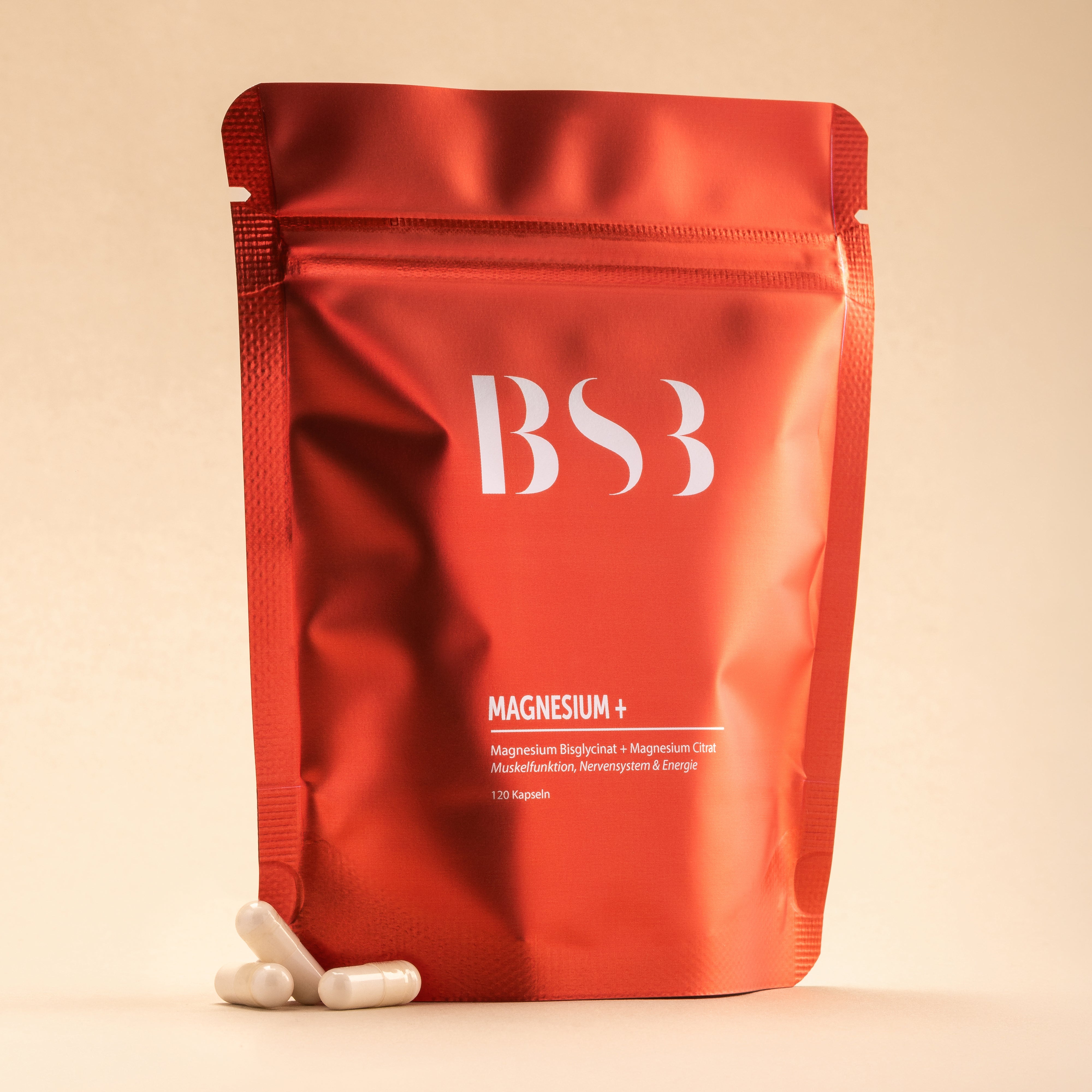Magnesium-Refill für Magnesium+ von BeautySystem-3, zeigt eine offene Verpackung mit Magnesium-Pulver.